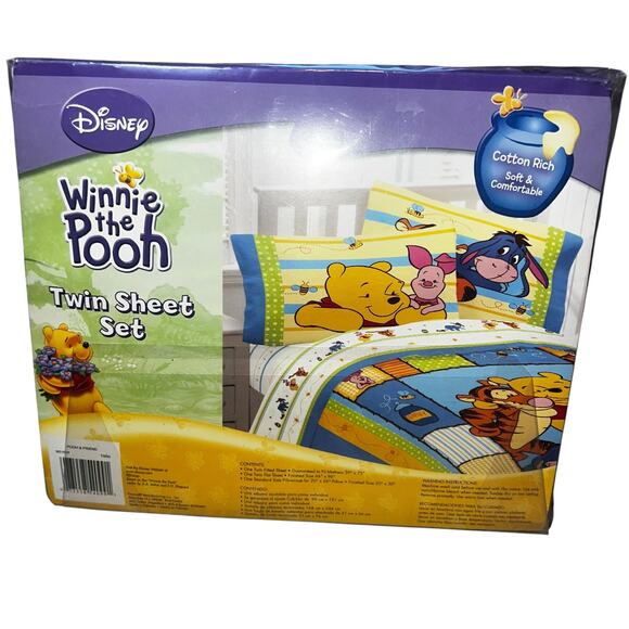 Vintage Disney Winnie the Pooh & friends twin sheet set fitted flat , pillowcase - Picture 1 of 6